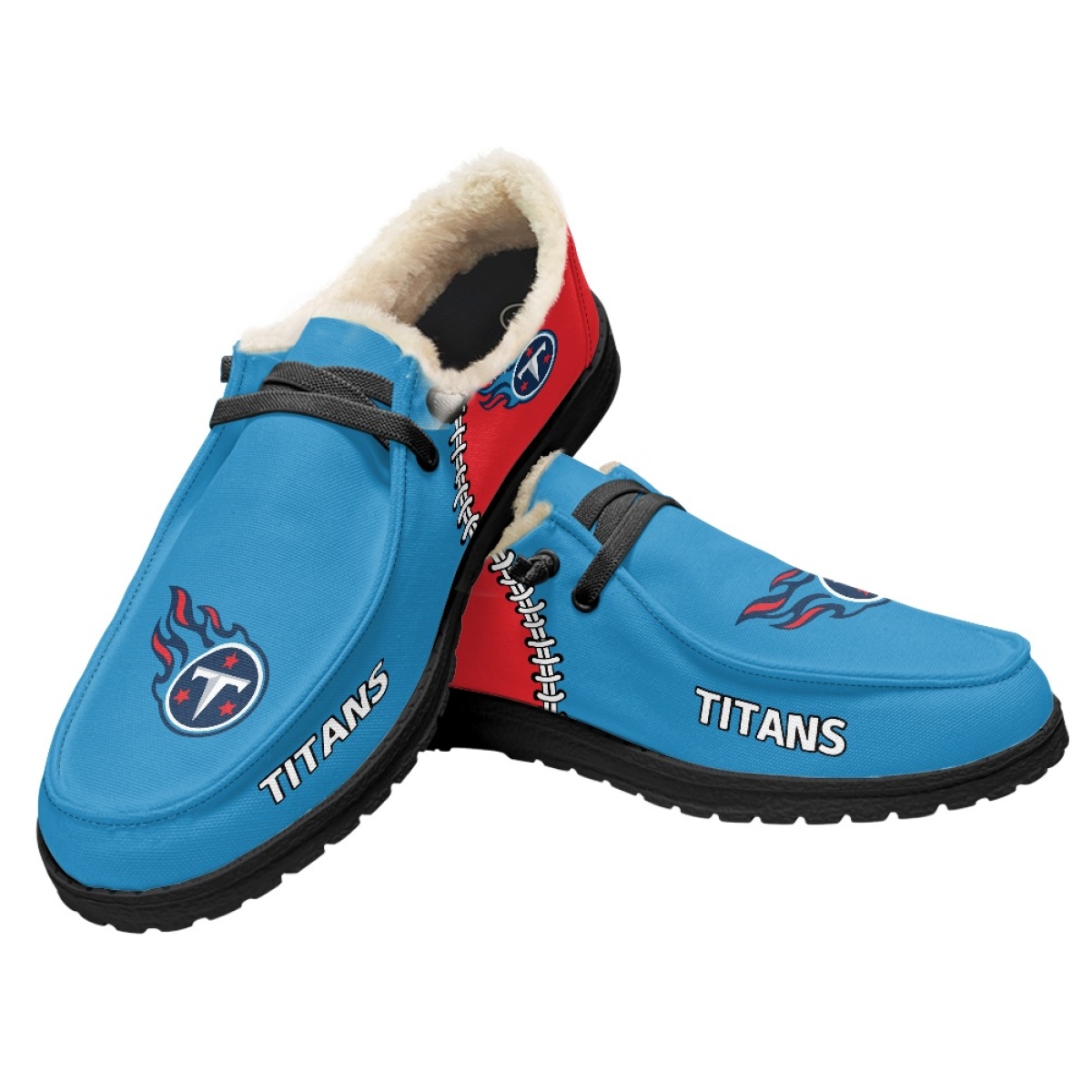 Women's Tennessee Titans Loafers Lace Up Fuzzy Lined Shoes 002 (Pls check description for details)